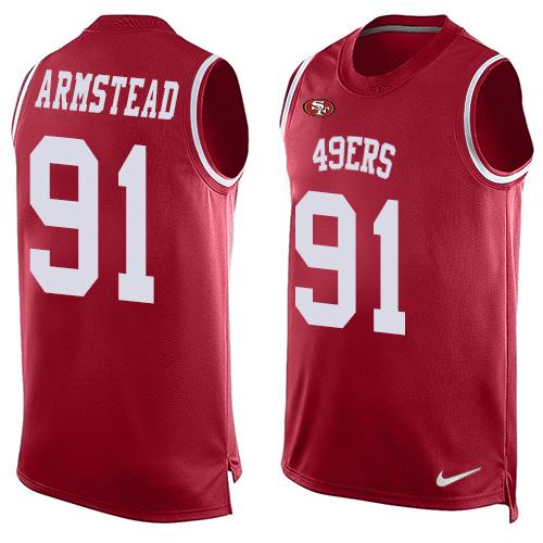 Nike 49ers #91 Arik Armstead Red Team Color Men's Stitched NFL Limited Tank Top Jersey - Click Image to Close